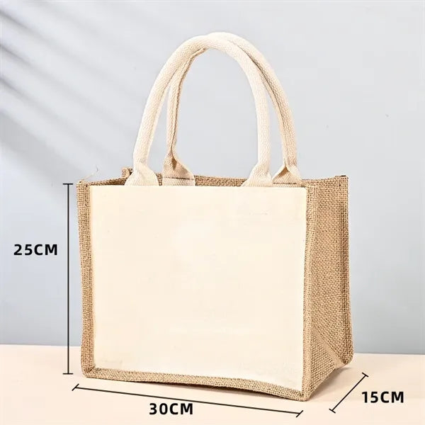 Mini Jute Tote Bag w/Canvas Handle