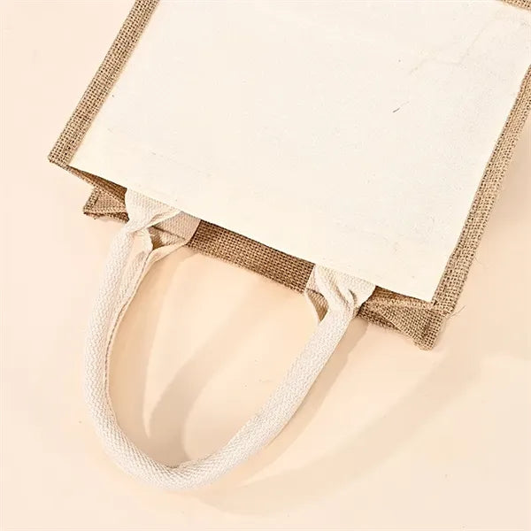 Mini Jute Tote Bag w/Canvas Handle