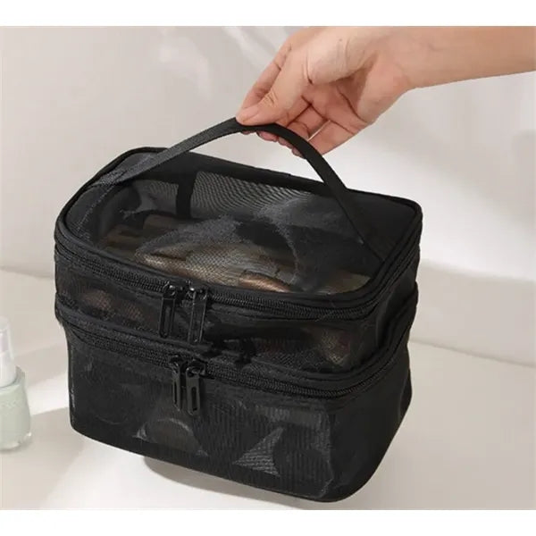 Mesh shower double-deck Bag Portable Toiletry Bath Caddy