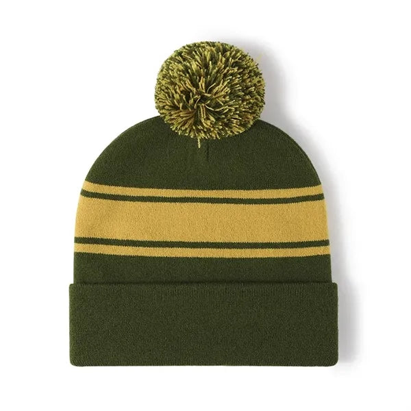 Winter Beanie Pom-Pom Stripe Knit Skull Slouch Ski Hat