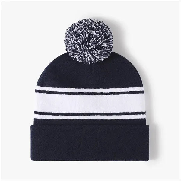 Winter Beanie Pom-Pom Stripe Knit Skull Slouch Ski Hat