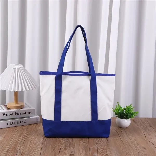 Stylish Canvas Tote Bag with an External Pocket