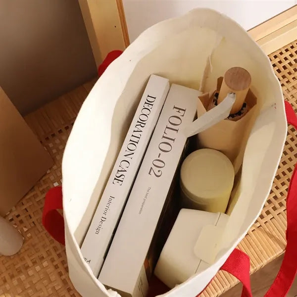 Stylish Canvas Tote Bag with an External Pocket