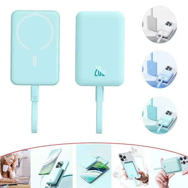10000mAh Magnetic Power Bank Built-in USB C Lighting Cables