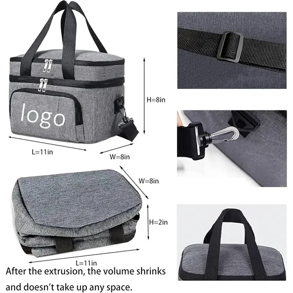 10L Dual Insulated Lunch Bag Organizer w/Adjustable Shoulder