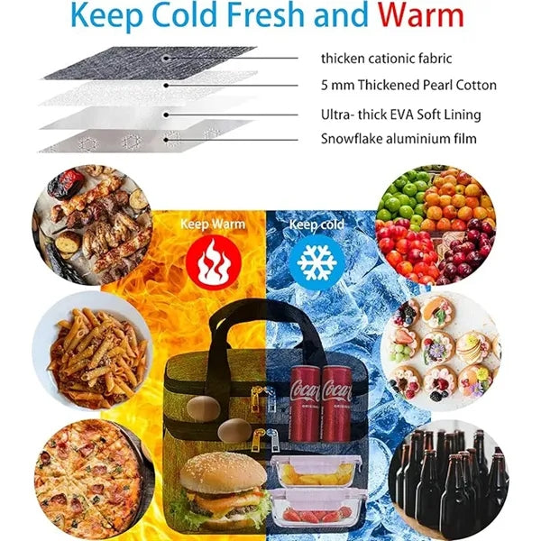 10L Dual Insulated Lunch Bag Organizer w/Adjustable Shoulder