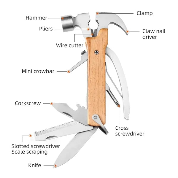 Wooden Handle 16oz Claw Hammer with Multifunctional Tool