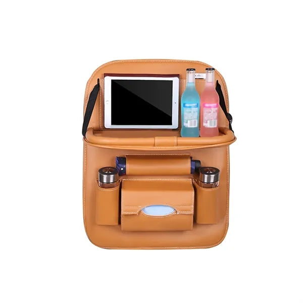 Foldable Leather Tray Tablet Car Seat Back Organizer