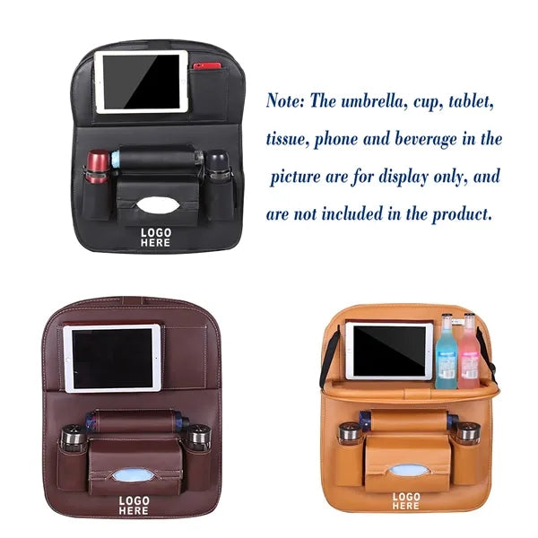 Foldable Leather Tray Tablet Car Seat Back Organizer
