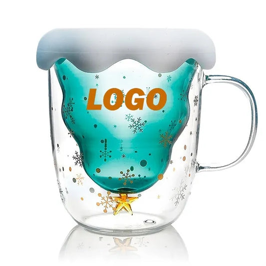 Christmas Themed Double Wall Glass Mugs