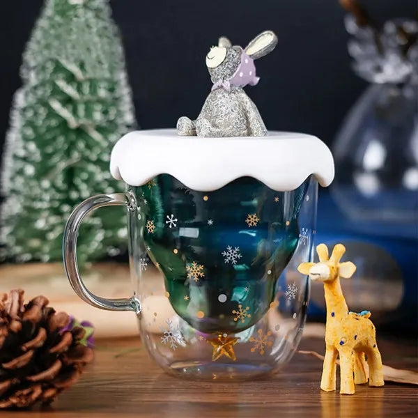 Christmas Themed Double Wall Glass Mugs