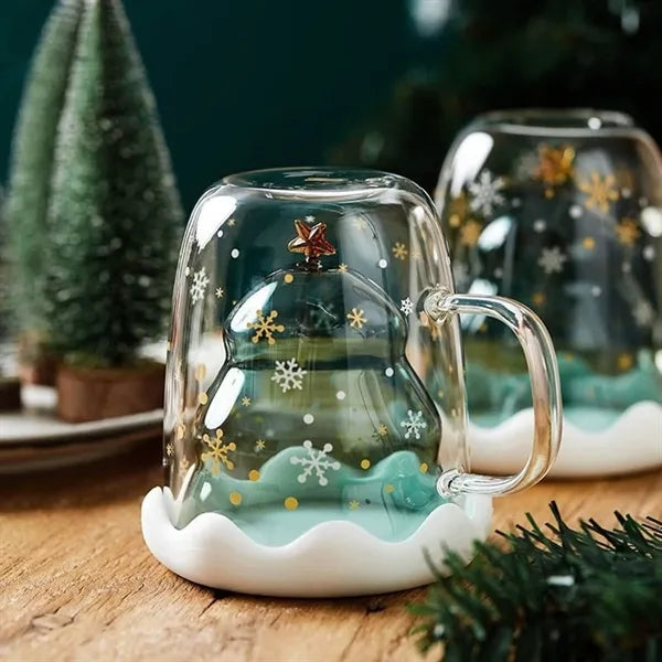 Christmas Themed Double Wall Glass Mugs
