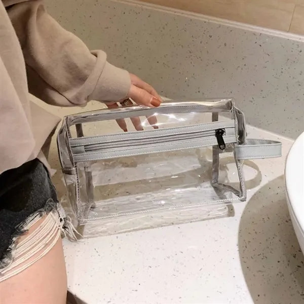Heavy Duty Transparent Shaving Cosmetic Bag with Handle