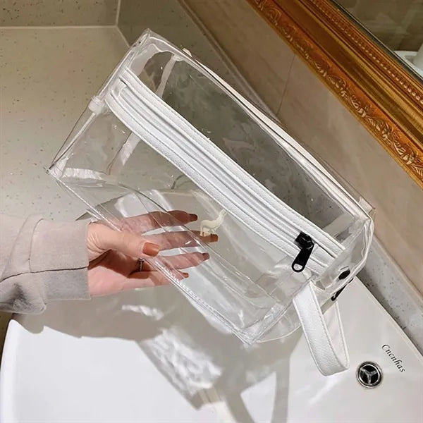Heavy Duty Transparent Shaving Cosmetic Bag with Handle