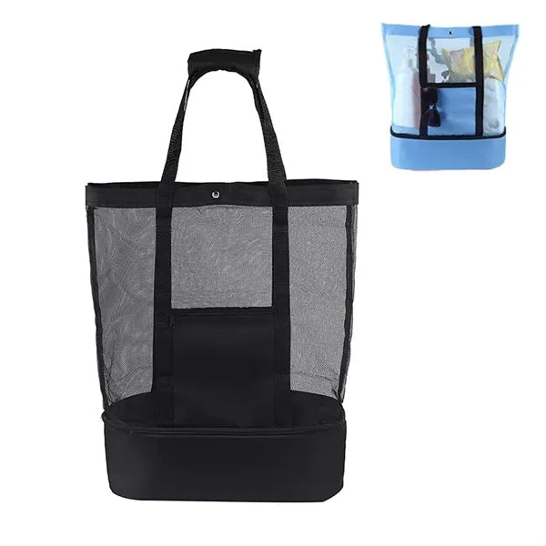 Mesh Beach Tote Bag with Insulated Cooler