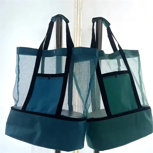 Mesh Beach Tote Bag with Insulated Cooler