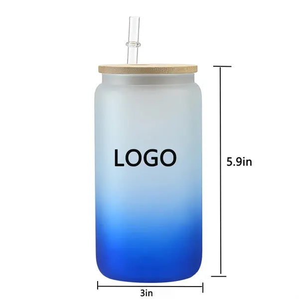 16oz Gradient Mason Cup with Bamboo Lids Straw