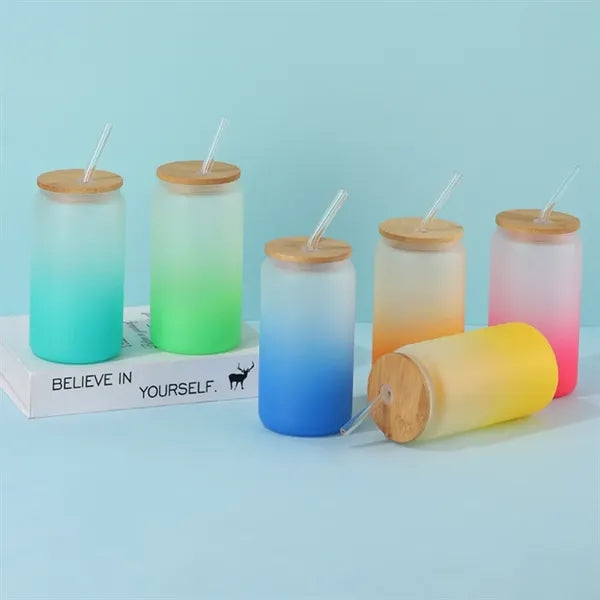 16oz Gradient Mason Cup with Bamboo Lids Straw