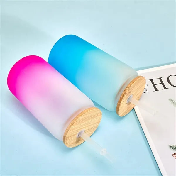 16oz Gradient Mason Cup with Bamboo Lids Straw
