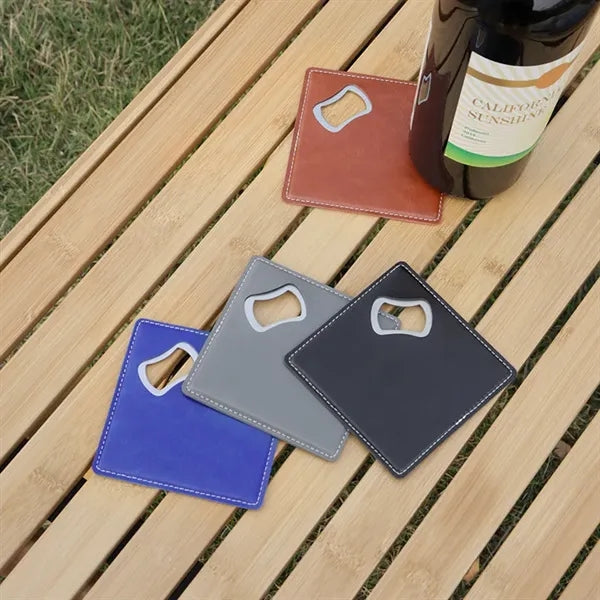2-in-1 Square Leather Opener Bottle Opening Coaster