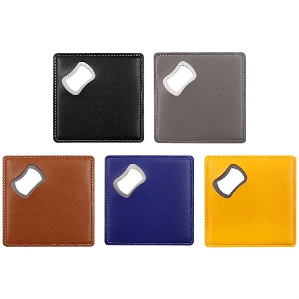 2-in-1 Square Leather Opener Bottle Opening Coaster