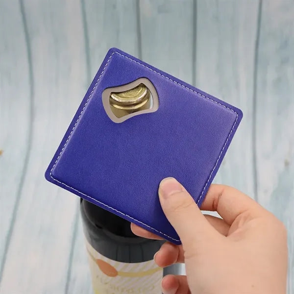 2-in-1 Square Leather Opener Bottle Opening Coaster
