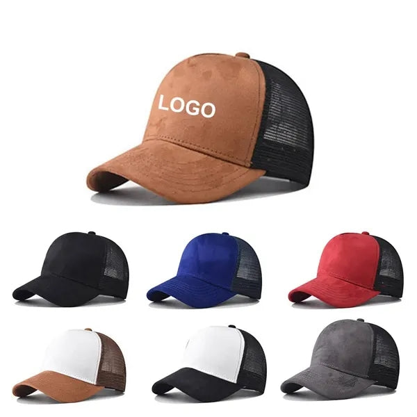 5 Panel Suede Mesh Back Baseball Caps Trucker Hats