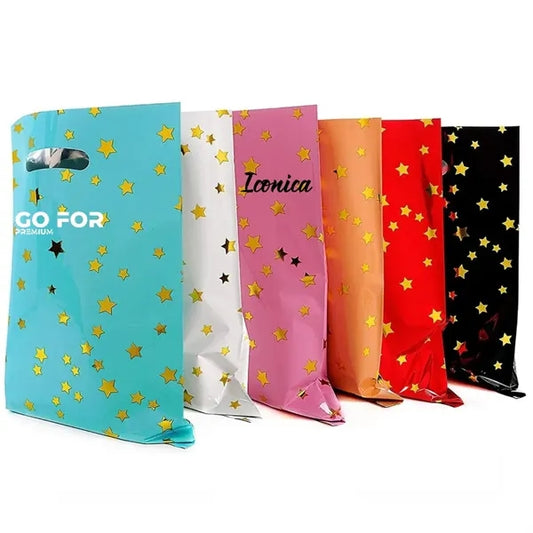 Plastic party candy bags with sparkling stars