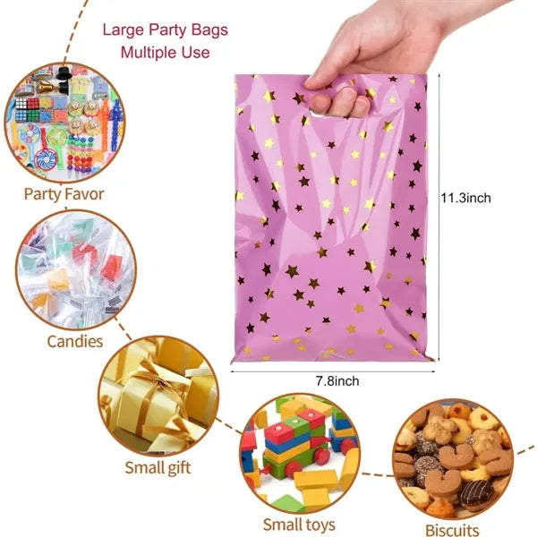 Plastic party candy bags with sparkling stars