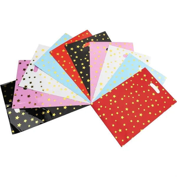 Plastic party candy bags with sparkling stars