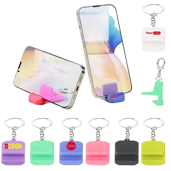 Mini Cellphone Stand w/Metal Keychain