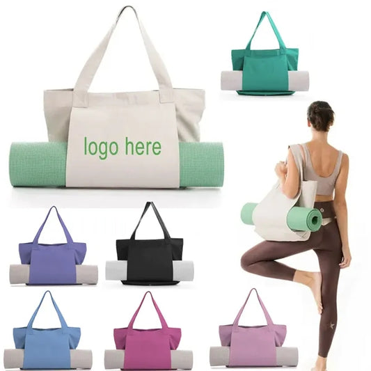 Canvas Tote Bag With Yoga Mat Carrier Pocket