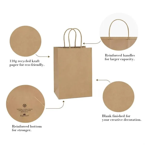 Kraft Paper Gift Bags with Handles - 8x4.5x10.5