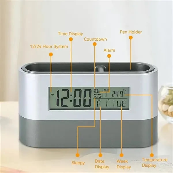 Pen Holder with Clock Calendar Timer Temperature Display