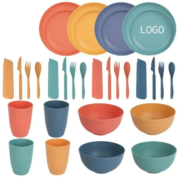 Portable Wheat Straw Knife Fork Spoon Bowl Cup Tableware Set