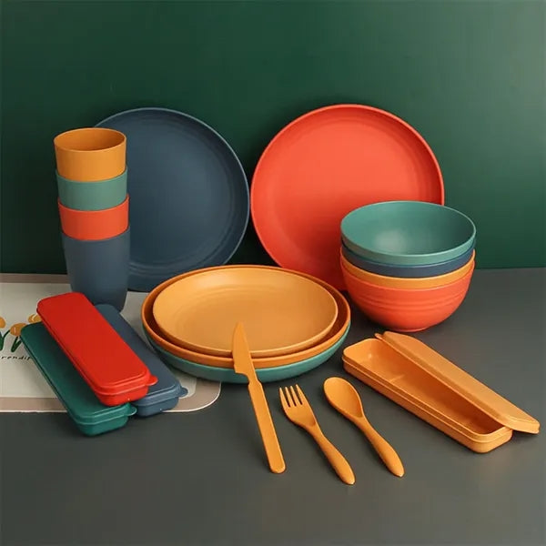 Portable Wheat Straw Knife Fork Spoon Bowl Cup Tableware Set