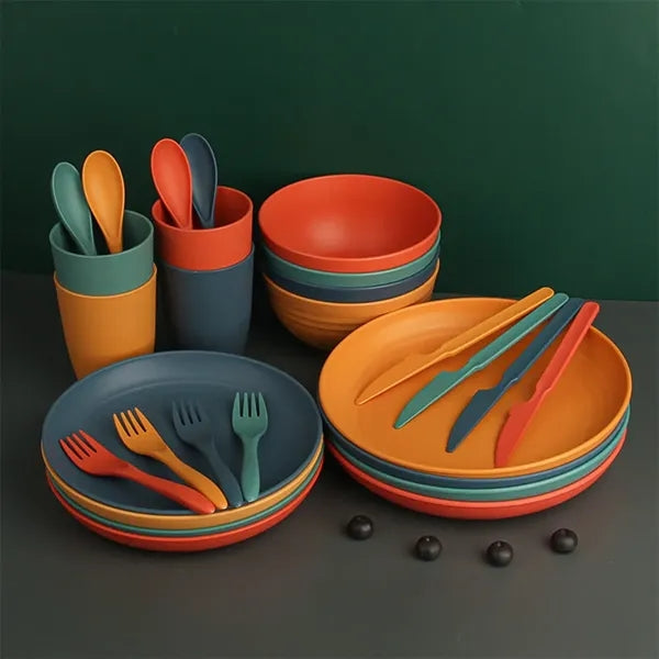 Portable Wheat Straw Knife Fork Spoon Bowl Cup Tableware Set