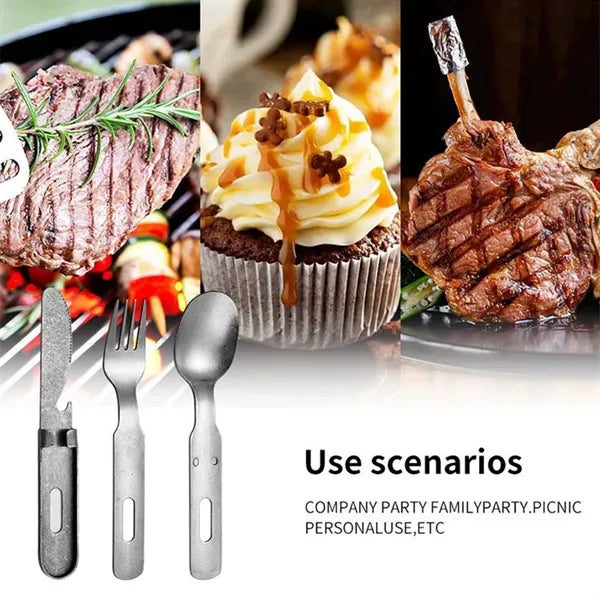 Stainless Steel Cutlery Three-Piece Portable Bag For Camping