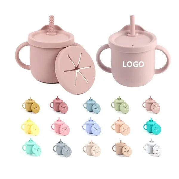 Toddler Silicone Straw Cup w/ Snack Lid and Handles
