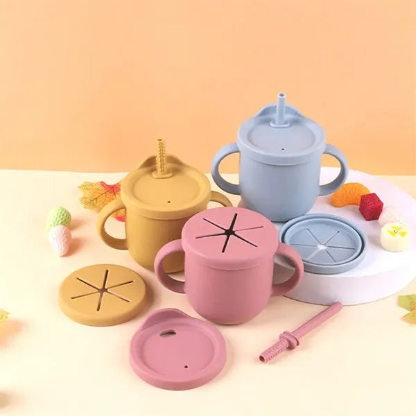 Toddler Silicone Straw Cup w/ Snack Lid and Handles