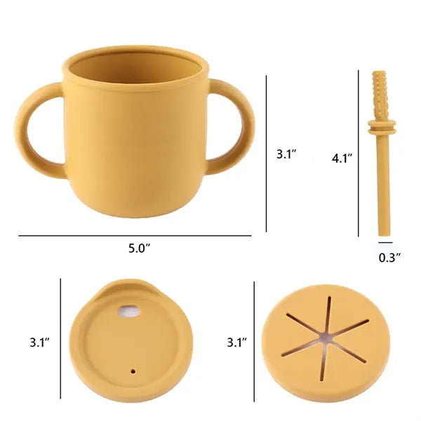 Toddler Silicone Straw Cup w/ Snack Lid and Handles