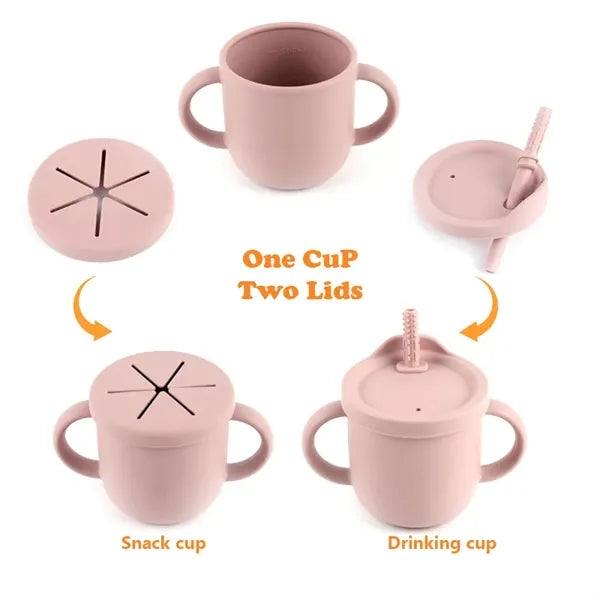 Toddler Silicone Straw Cup w/ Snack Lid and Handles