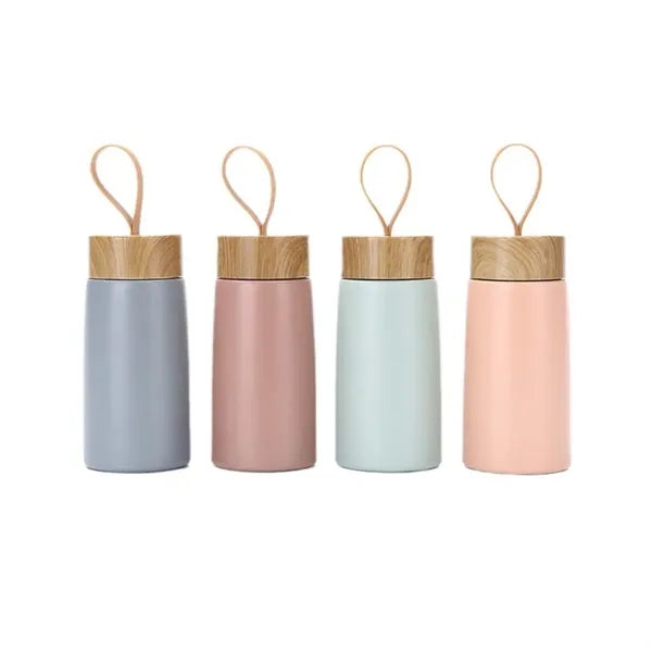 Portable Thermos With Wood Grain Lid