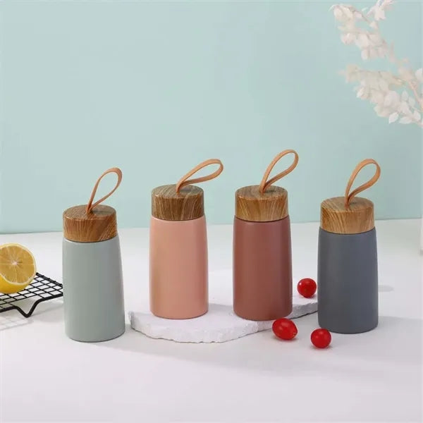 Portable Thermos With Wood Grain Lid