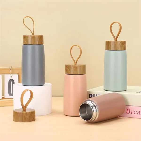 Portable Thermos With Wood Grain Lid