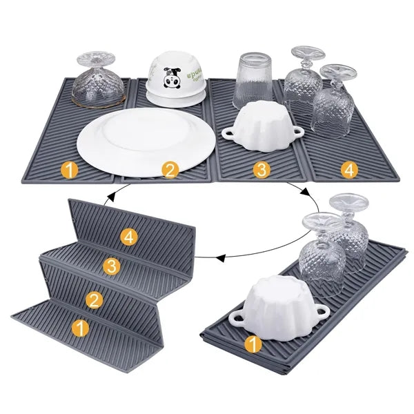 Silicone Dish Drying Mat for Kitchen Counter Four-Fold