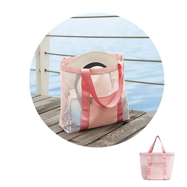 Pink Mesh Beach Storage Bag for Women