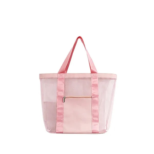 Pink Mesh Beach Storage Bag for Women