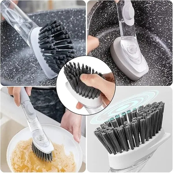 Soap Dispensing Dish Brush with Sponge Accessories