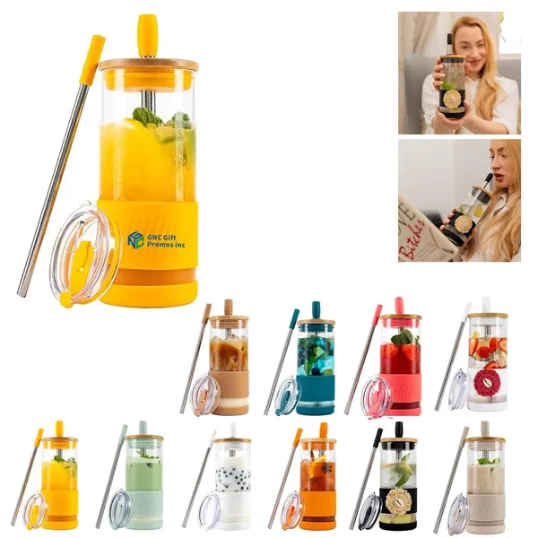 Glass Cups With Lids and Straws